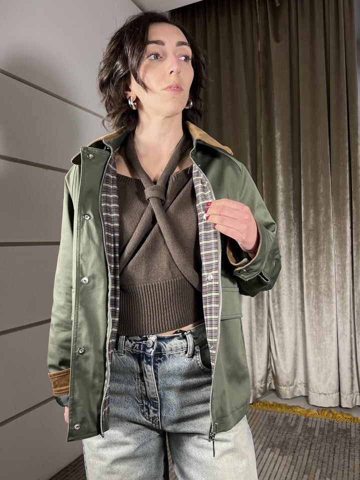 giacca imilitare con colletto e polsini in velluto JNO-Q051MILITARE HAVE ONE