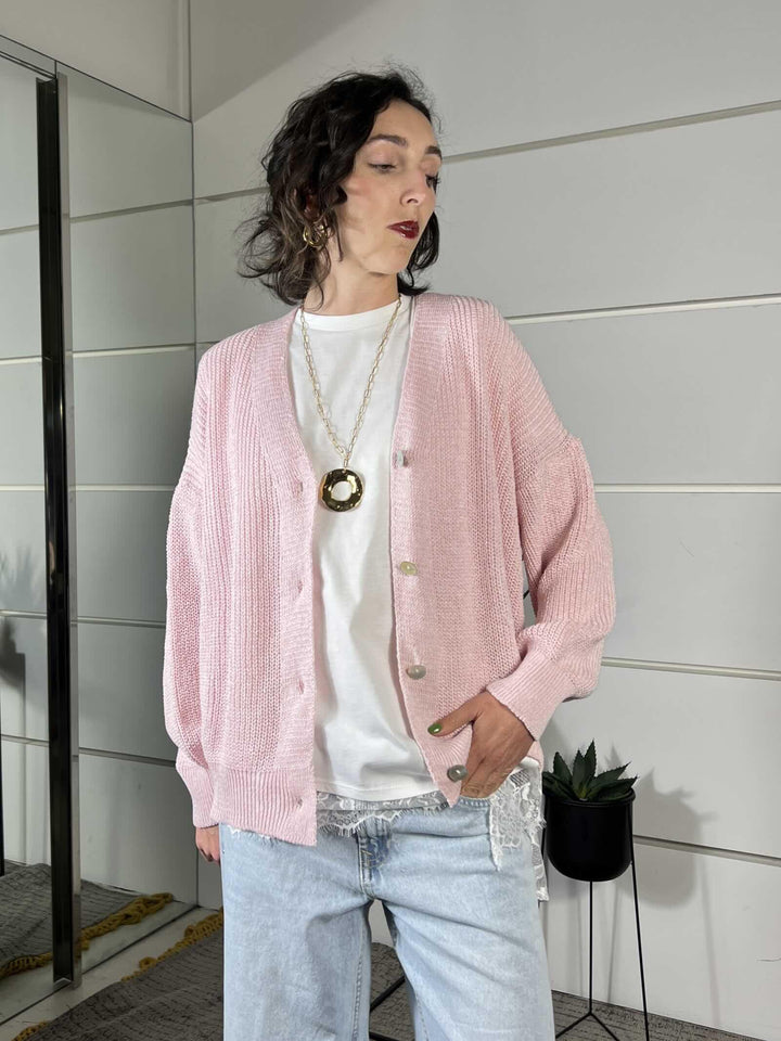cardigan over costa inglese rosa 21660ROSA SUSY MIX