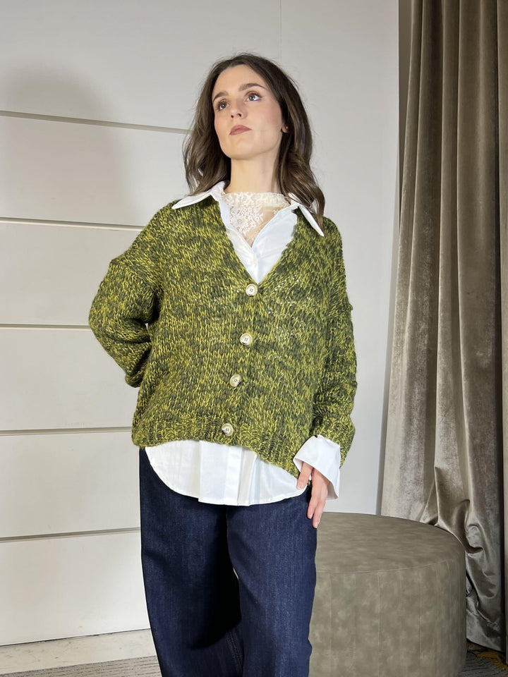 cardigan scollo a v verde 33059FVERDE MULTICOLOR VICOLO