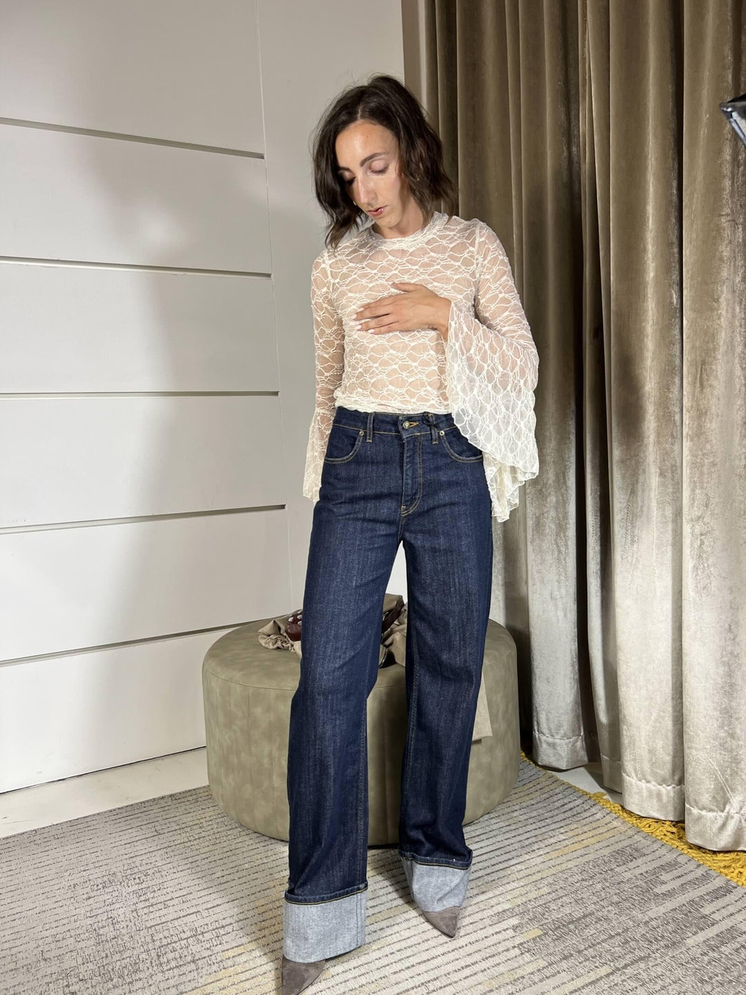 JEANS DENIM SCURO CON IMPUNTURE A CONTRASTO CON RIVOLTO NEL FONDO G01V0007DENIM PHILIA LOFT