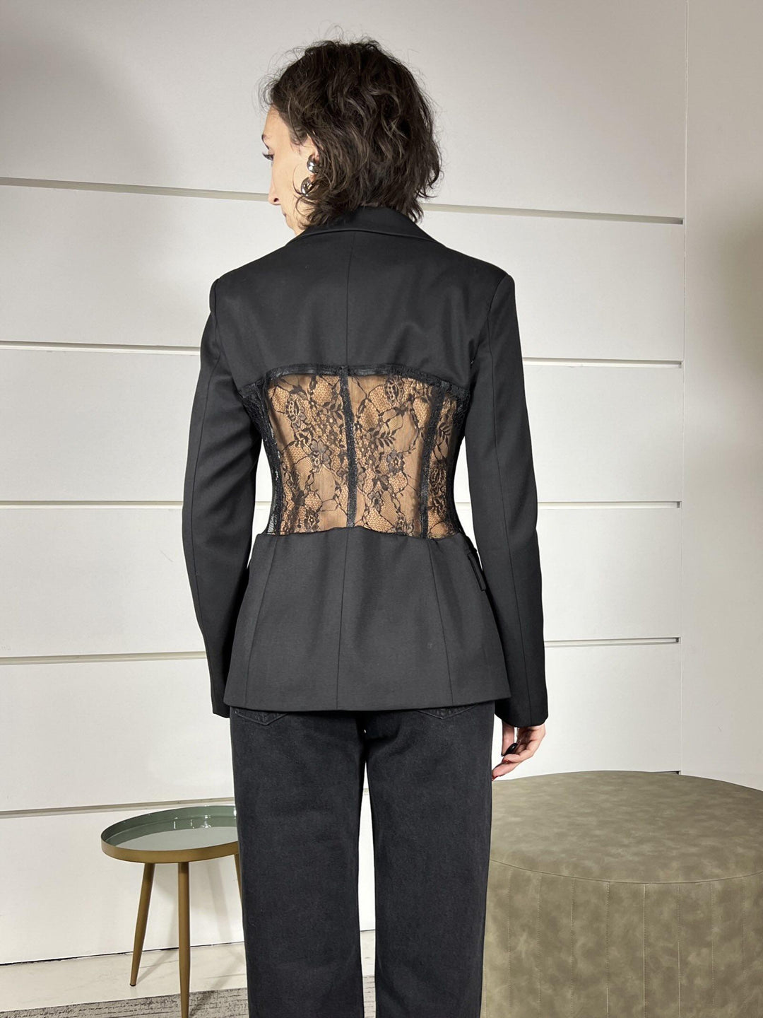 giacca con bustino in pizzo nera 37755NERO TENSIONE IN