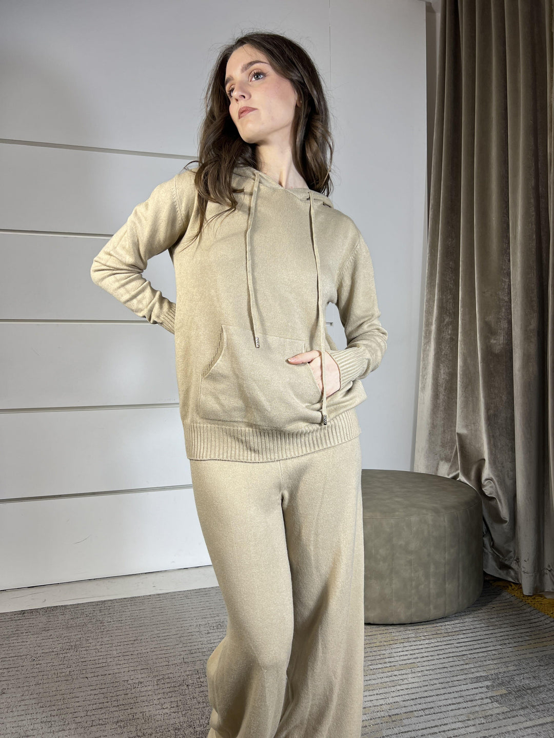 completo felpa con cappuccio e pantalone a palazzo fango LN871225FANGO SUSY MIX