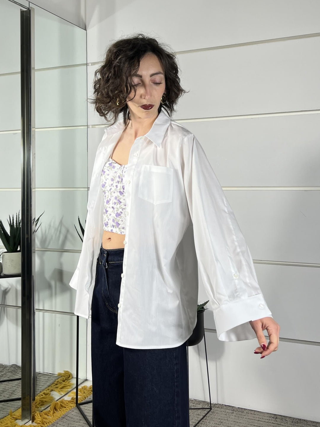 camicia over in cotone con manica ampia bianca TAB0810BIANCO VICOLO