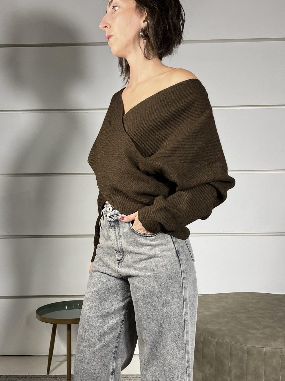 maglia a costine a incrocio moro 12011MORO SUSY MIX