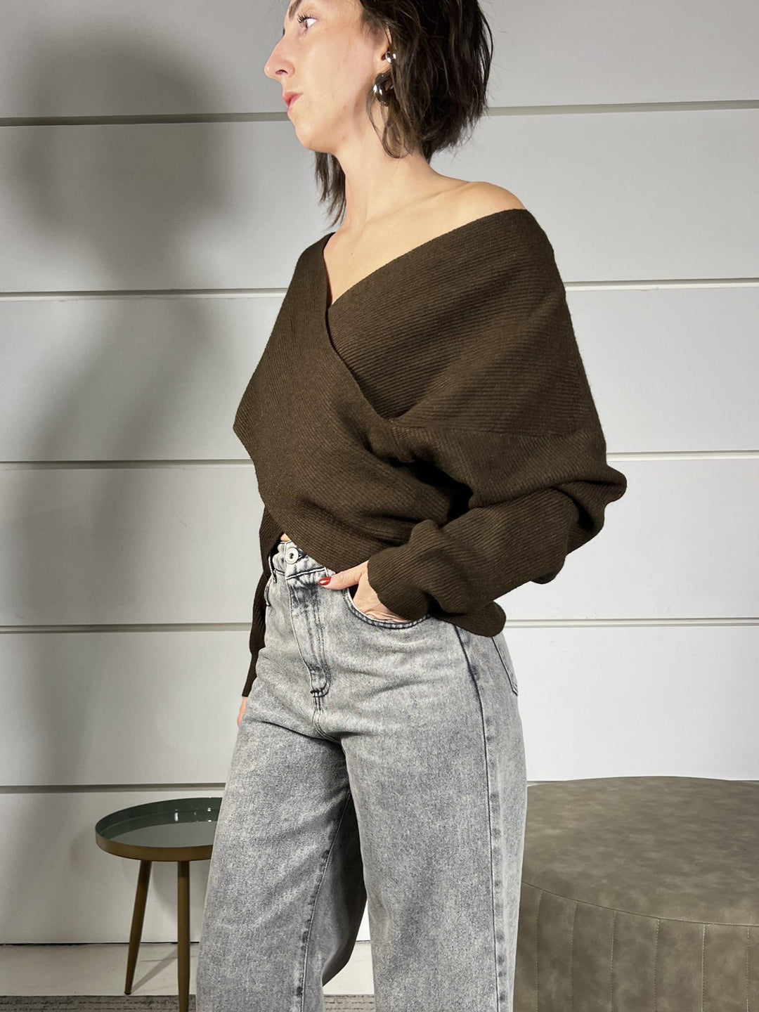 maglia a costine a incrocio moro 12011MORO SUSY MIX