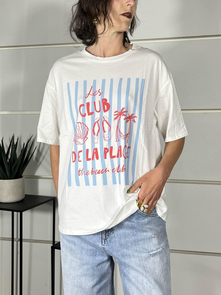 t-shirt bianca con stampa les club e la plage 690002LES CLUB E LA PLAGE SPICY CAFE