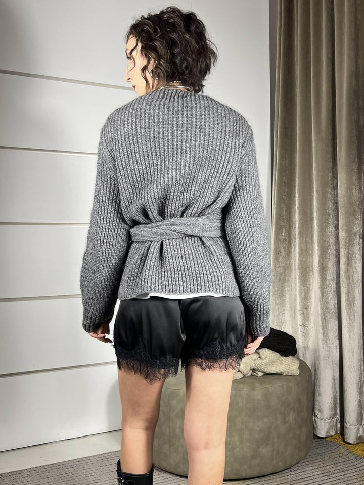 CARDIGAN GRIGIO A SCALDACUORE IN MOHAIR 55182FGRIGIO VICOLO