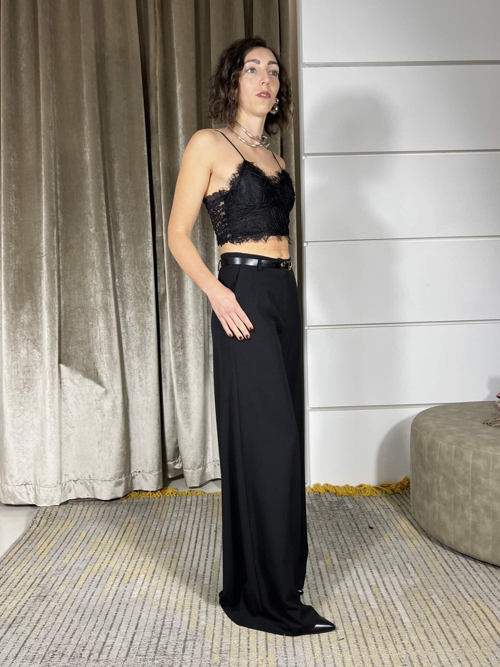 pantalone nero a palazzo con cintura P8B2KFVNERO IMPERIAL