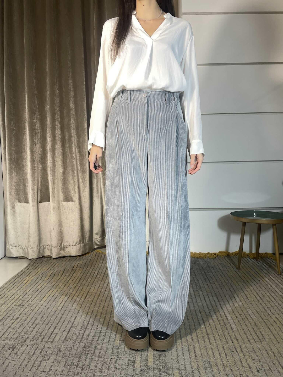 PANTALONE A PALAZZO IN VELLUTO A COSTE NEBBIA P094PUMG826NEBBIA MANILA GRACE