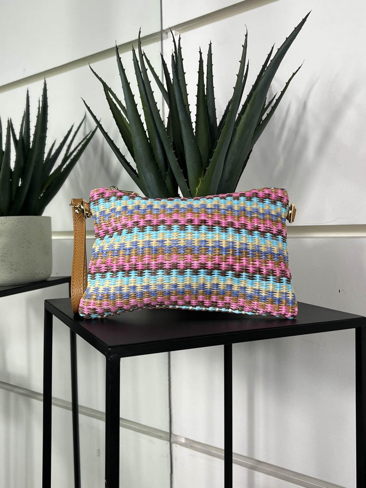 borsa in rafia a mano hawaii con tracolla in pelle RF-B0190HAWAII FEMME CAFE SELECTION