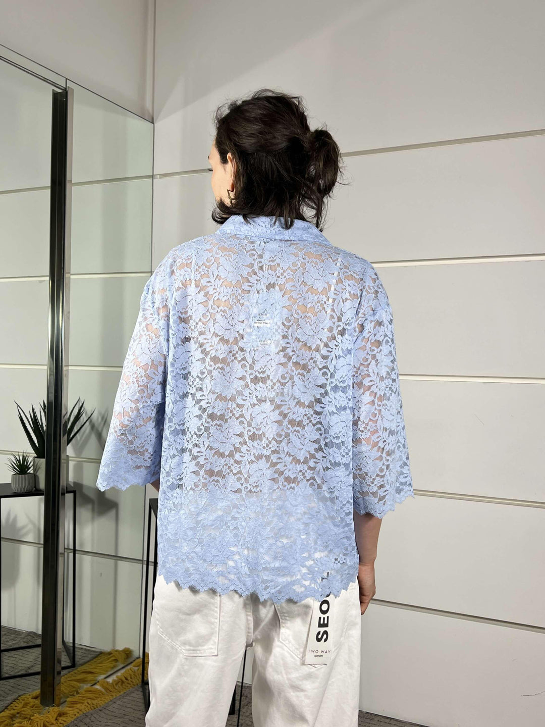 maglia a polo over in pizzo celeste 12088CELESTE SUSY MIX