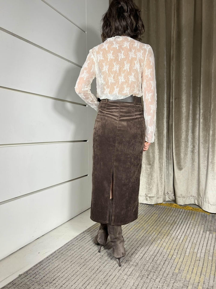 longuette in velluto con spacco nel retro moro GJK-P210MORO HAVE ONE