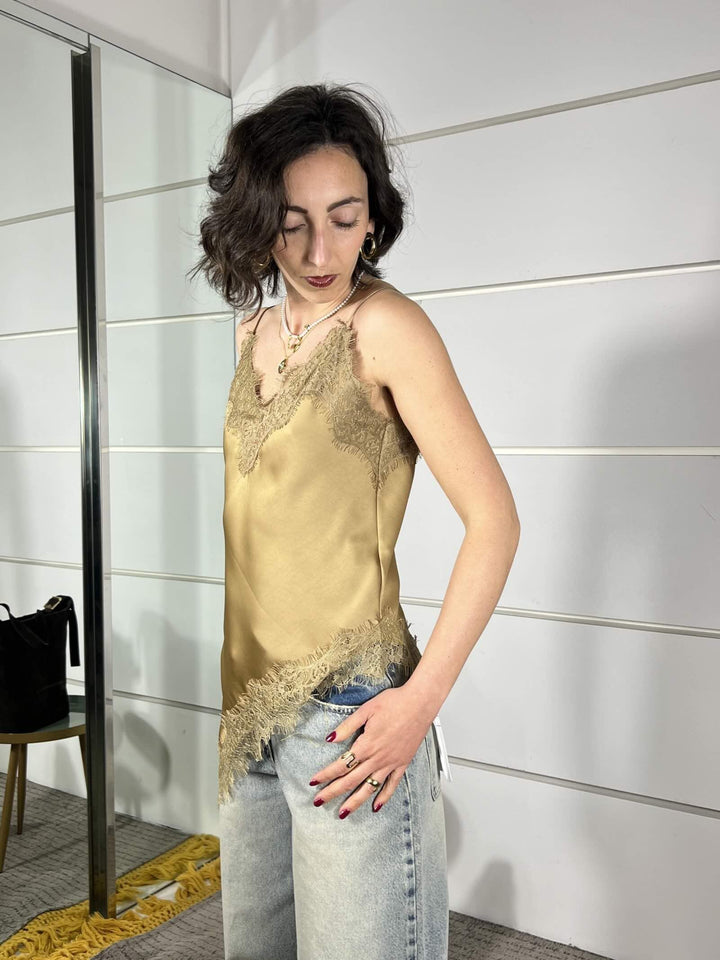 top  satin con pizzo oro S26T297ORO/ORO TENSIONE IN