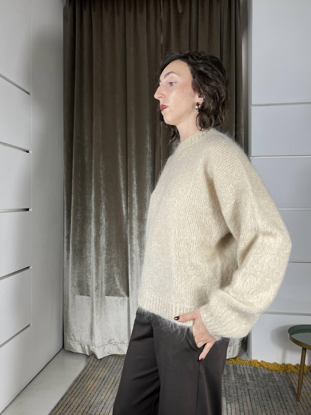 maglione girocollo over manica a palloncino in mohair caffe latte 252PA9393CAFFE LATTE TENSIONE IN