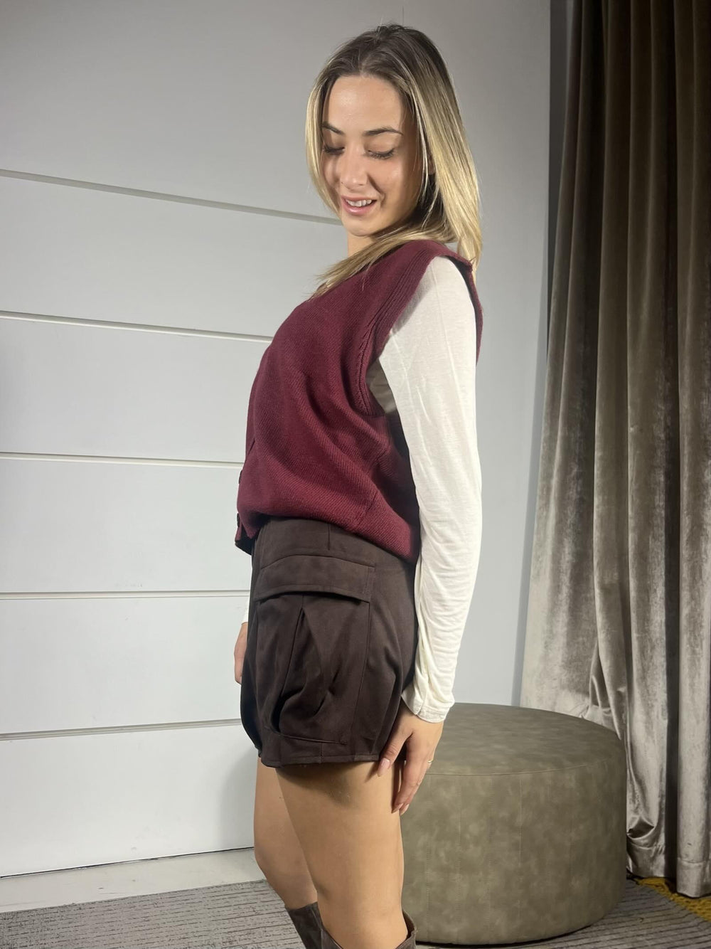 gilet bordeaux scollo a v in misto lana 77277FBORDEAUX VICOLO