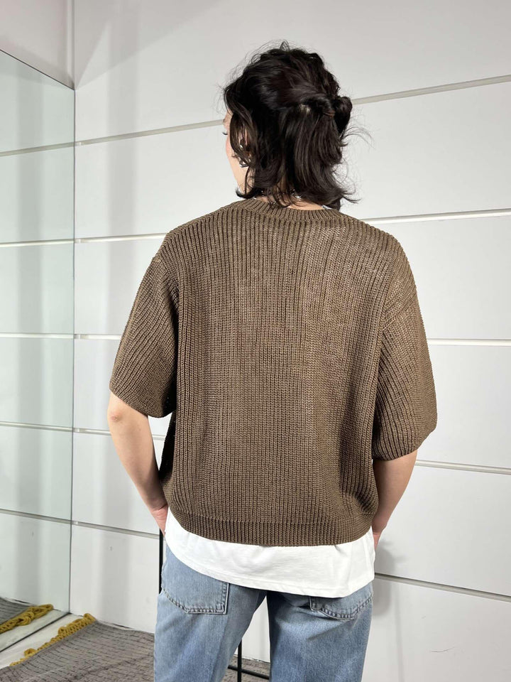 maglia cioccolato con scollo a v manica a 3/4 misto viscosa XL25265CIOCCOLATO TENSIONE IN