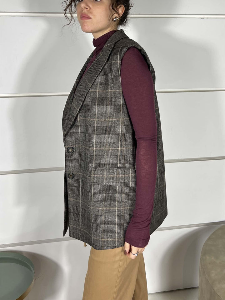 GILET LUNGO CHECK G137PQMG603CAFFE MANILA GRACE