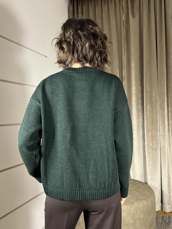 maglione girocollo con orsetto verde W5HMJ56A400ORGREEN TENSIONE IN