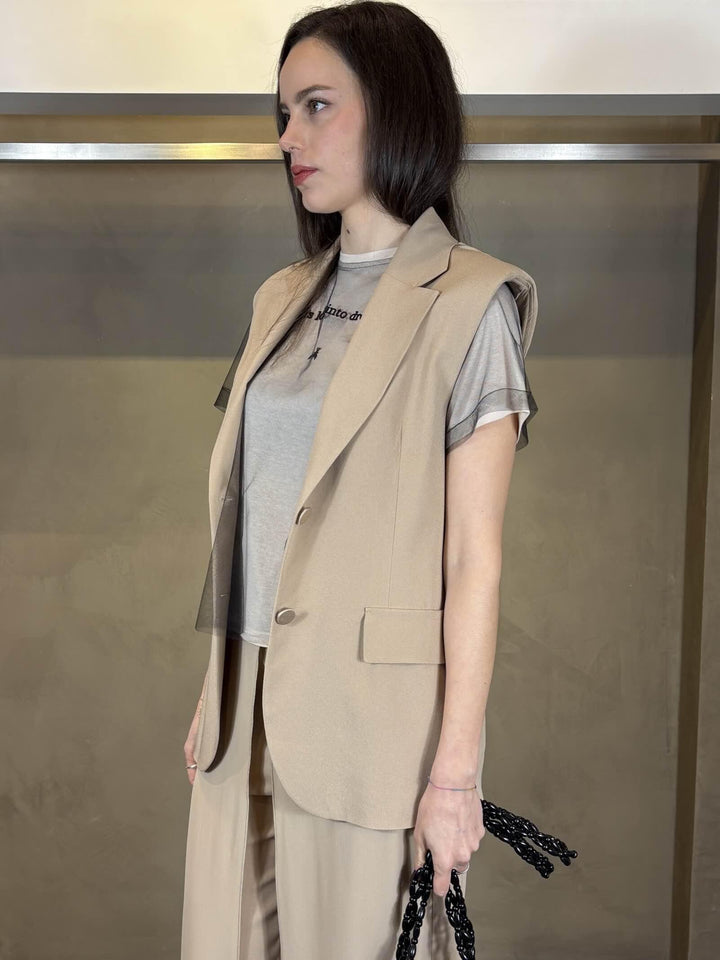 gilet monopetto beige IBOV0604 CARLA G