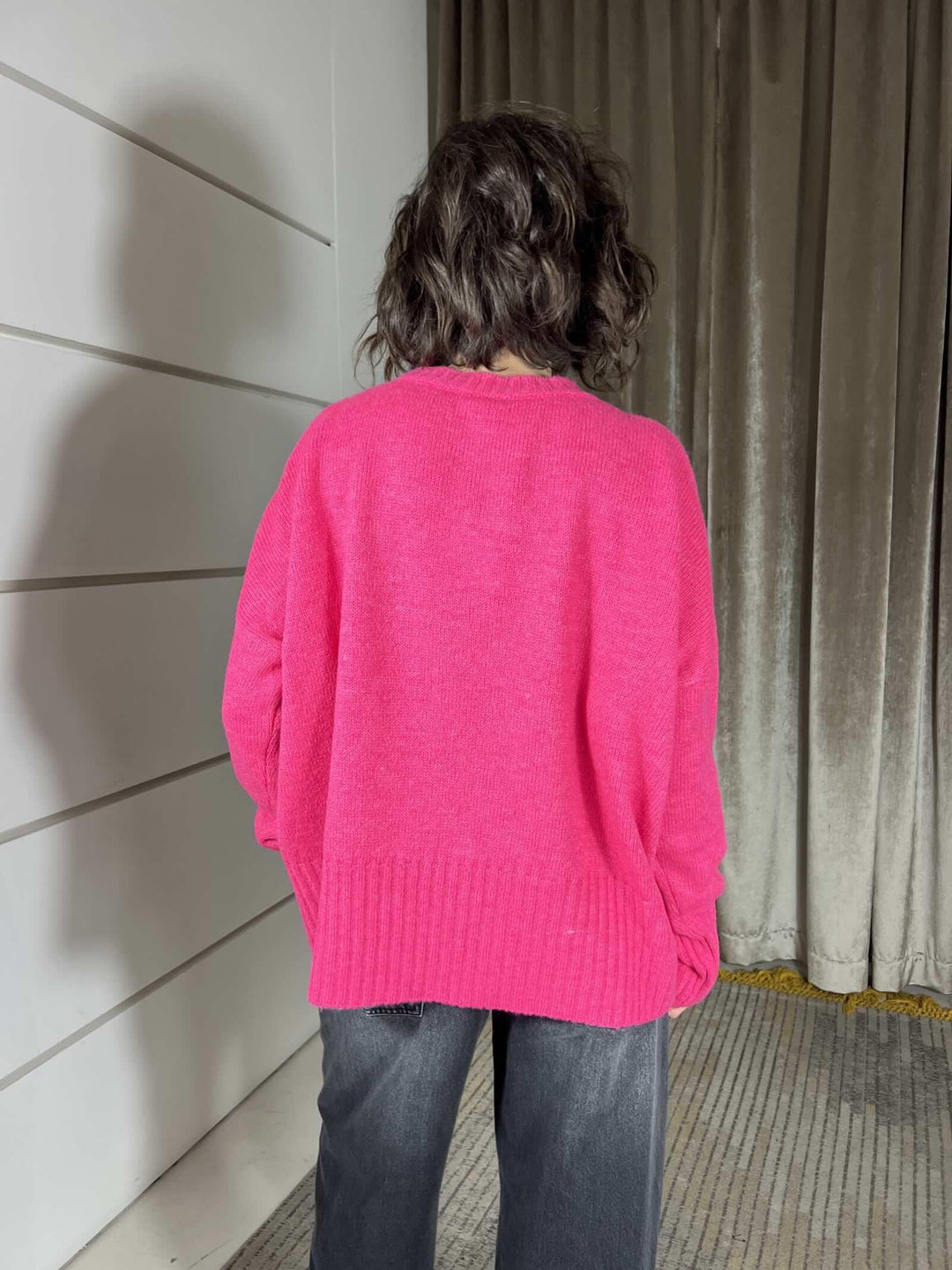 maglione girocollo con coste in misto lana rasata  fuxia W5HMJ87A373FUXIA TENSIONE IN
