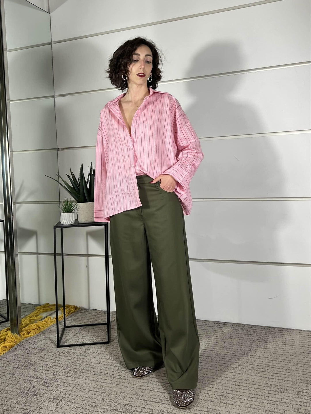 camicia over gessata rosa in  viscosa C1051PY22ROSA SUSY MIX
