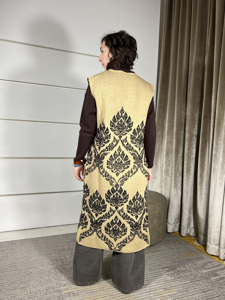 GILET LUNGO DAMASCATO CAMEL W5HMG75A400CAMEL TENSIONE IN