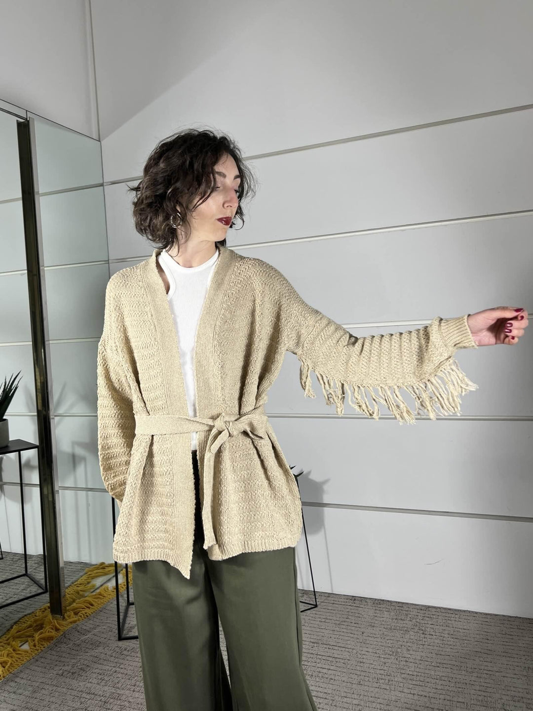 cardigan con frange nella manica e cinta in vita WCAR26SA513CORDA TWO WAY