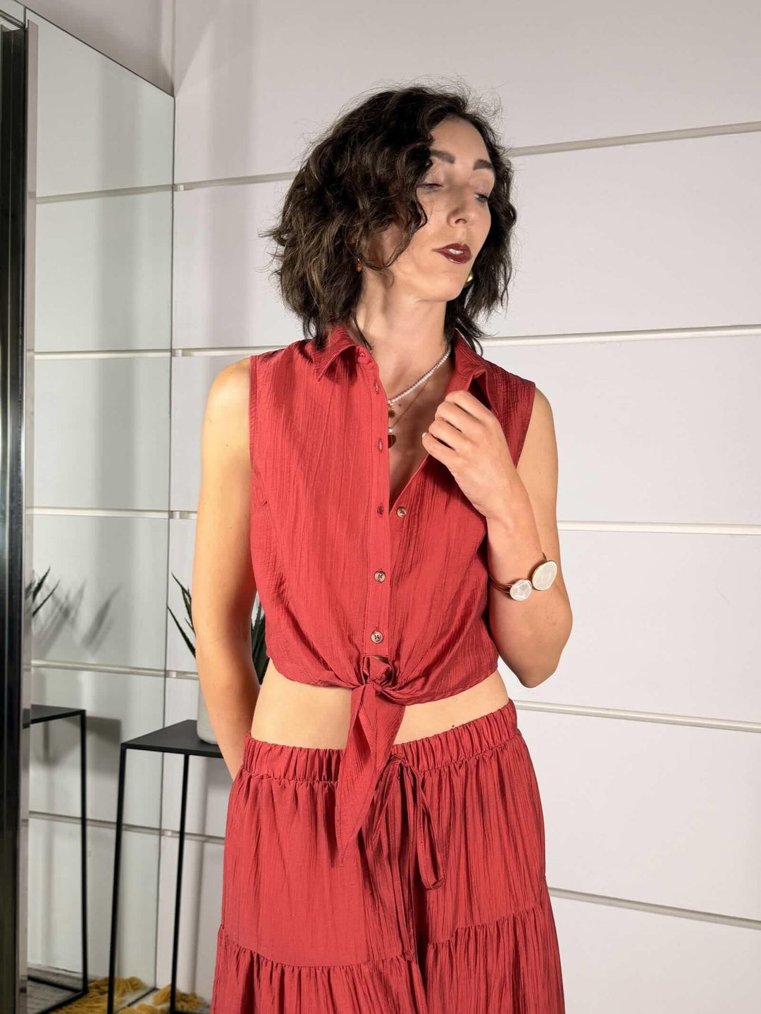 camicia smanicata con nodo rosso india 10803ROSSO INDIA SUSY MIX