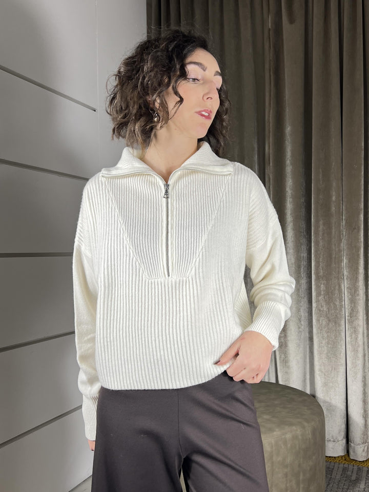 maglione con zip 100% lana panna WL794AI25PANNA TENSIONE IN