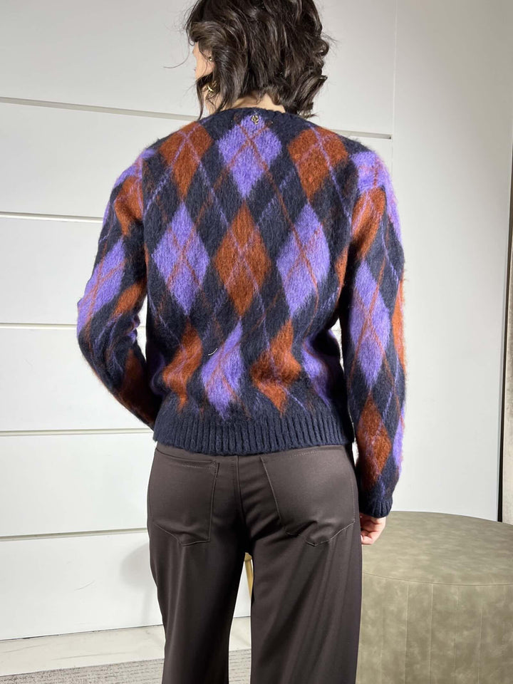 maglione con romb blu e viola in misto lana S01Y0279BLU PHILIA LOFT