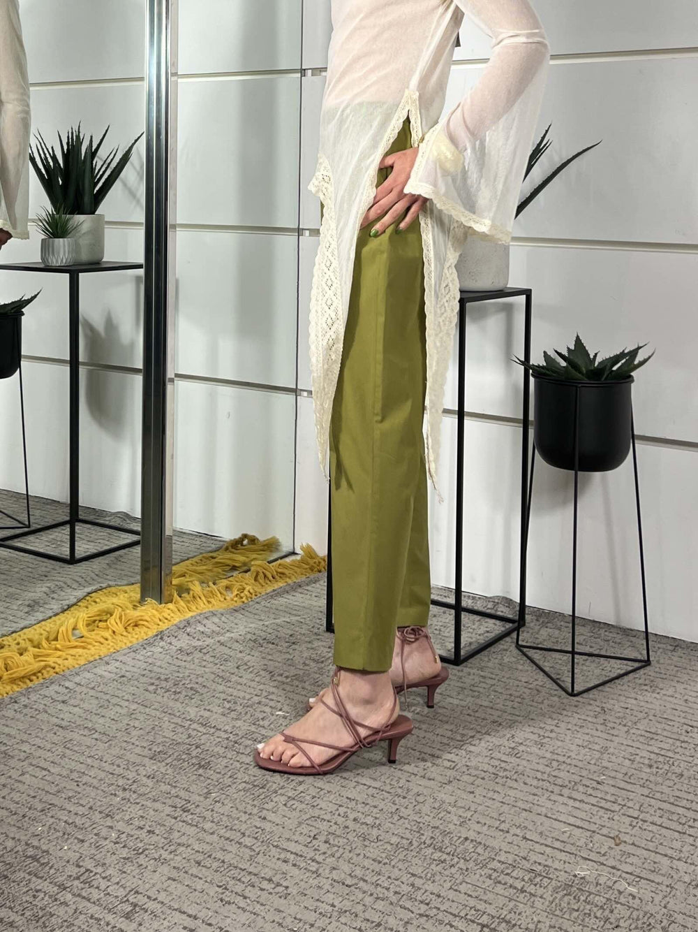 pantalone olio in cotone a sigaretta TAB2057OLIO 25 VICOLO