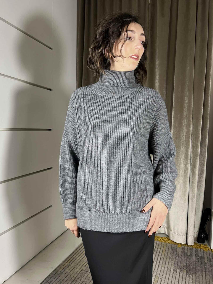 maglione collo alto over grigio in misto lana e alpaca S01Y0953GRIGIO PHILIA LOFT