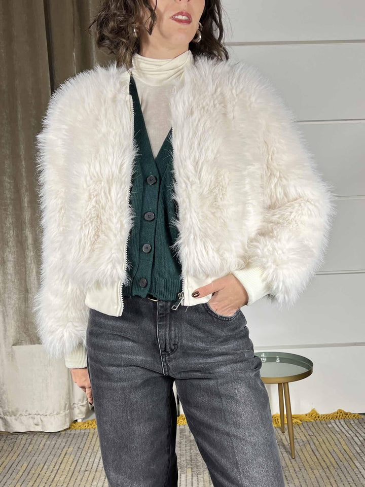 ecopelliccia corta a bomber panna KDY-P037PANNA HAVE ONE