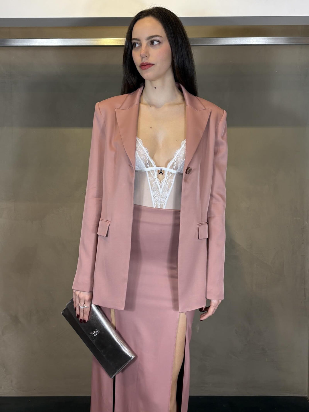 blazer in raso con cut out rosa antico 2S1551A736B885 PATRIZIA PEPE MAIN