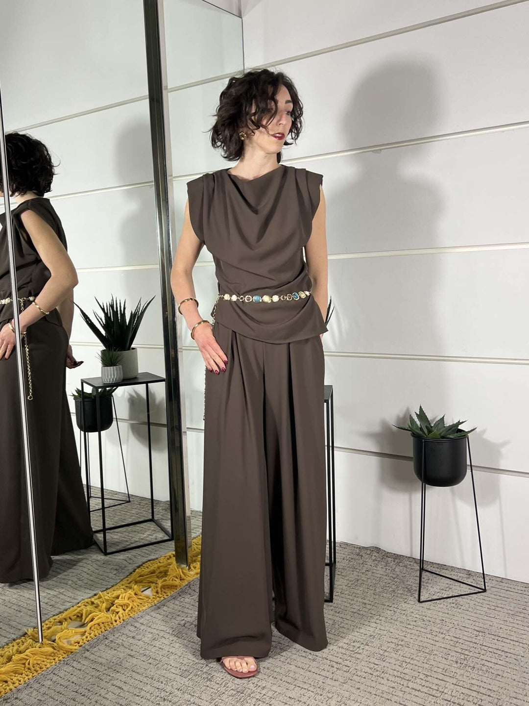 completo top e pantalone a palazzo con elastico moro PP372T52F1MORO SUSY MIX