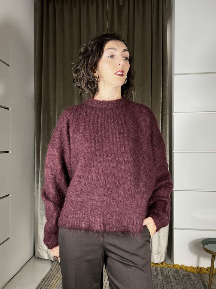 maglione girocollo over manica a palloncino in mohair borgogna 252PA9393BORGOGNA TENSIONE IN