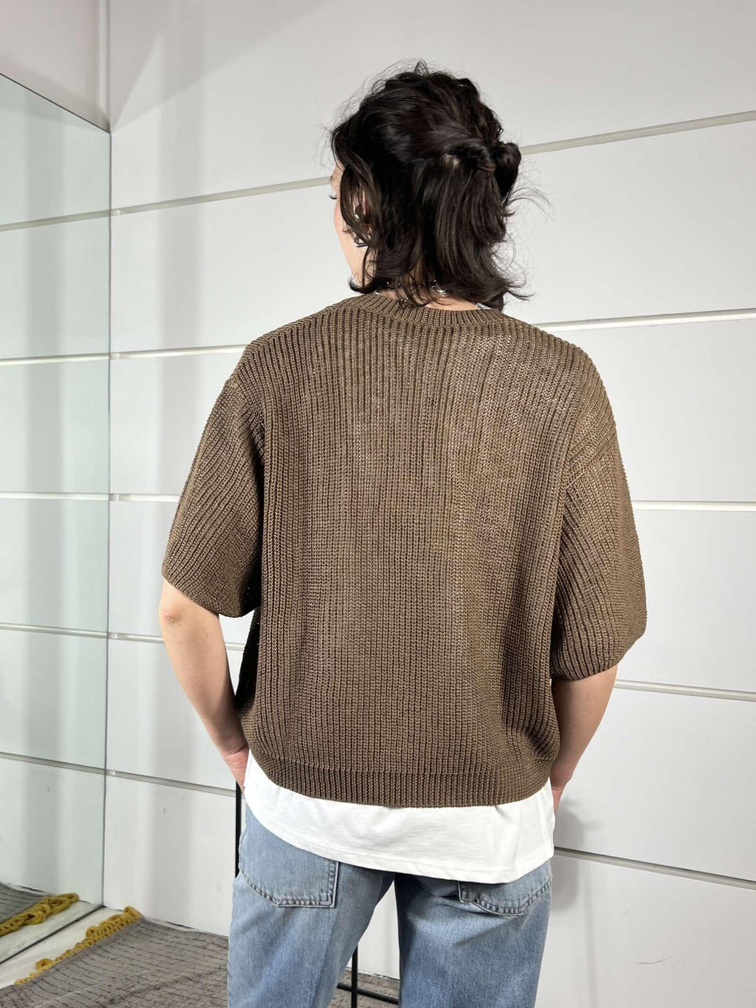 maglia cioccolato con scollo a v manica a 3/4 misto viscosa XL25265CIOCCOLATO TENSIONE IN
