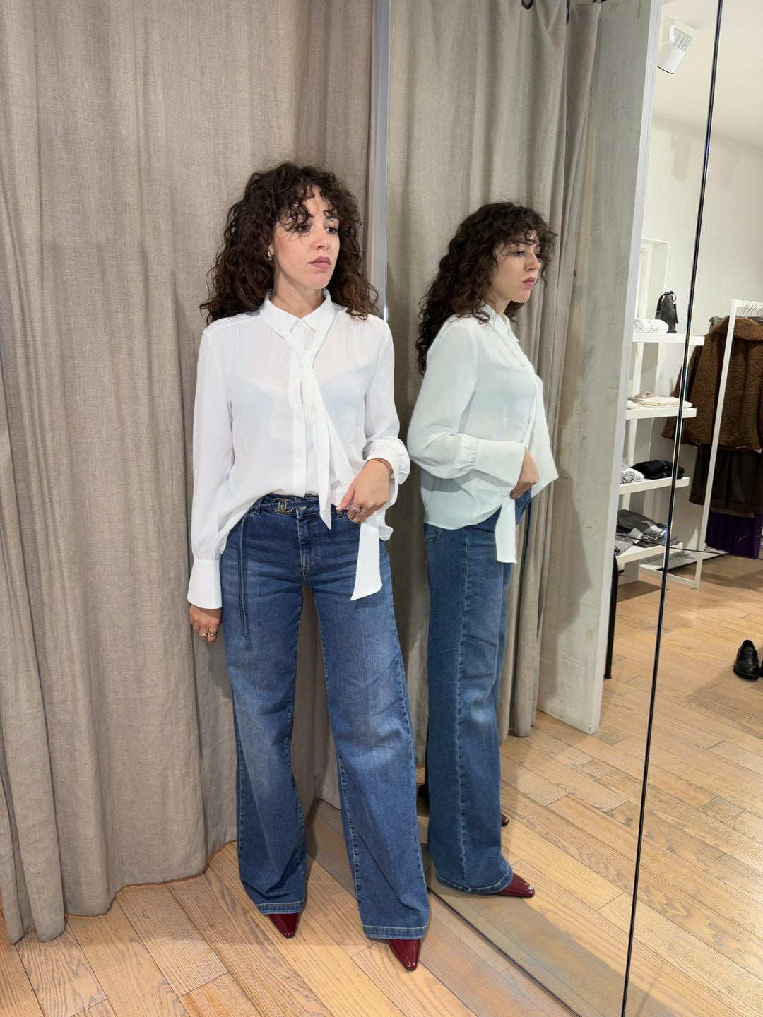 camicia in misto seta con sciarpina bianca INTESA001 iBLUES 1