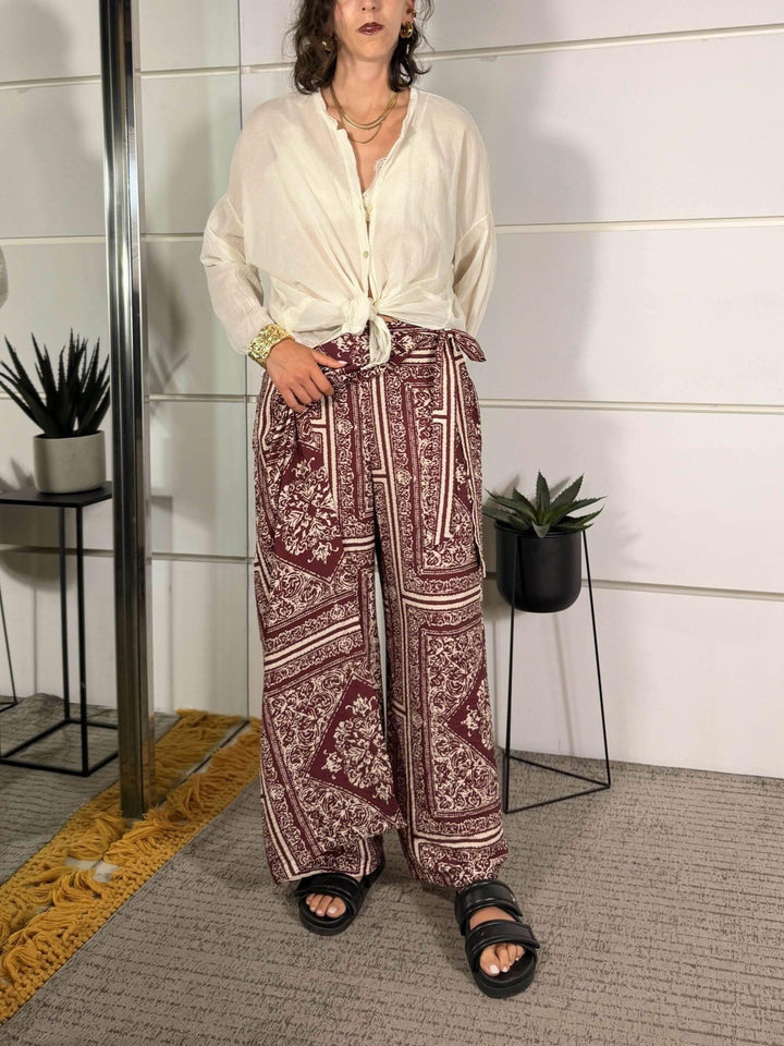 pantalone pareo vino a fantasia T2438ST150VINO SUSY MIX