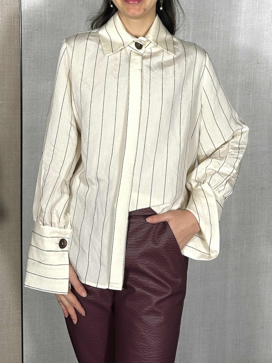 camicia gessata in modal panna EFIR2102 CARLA G