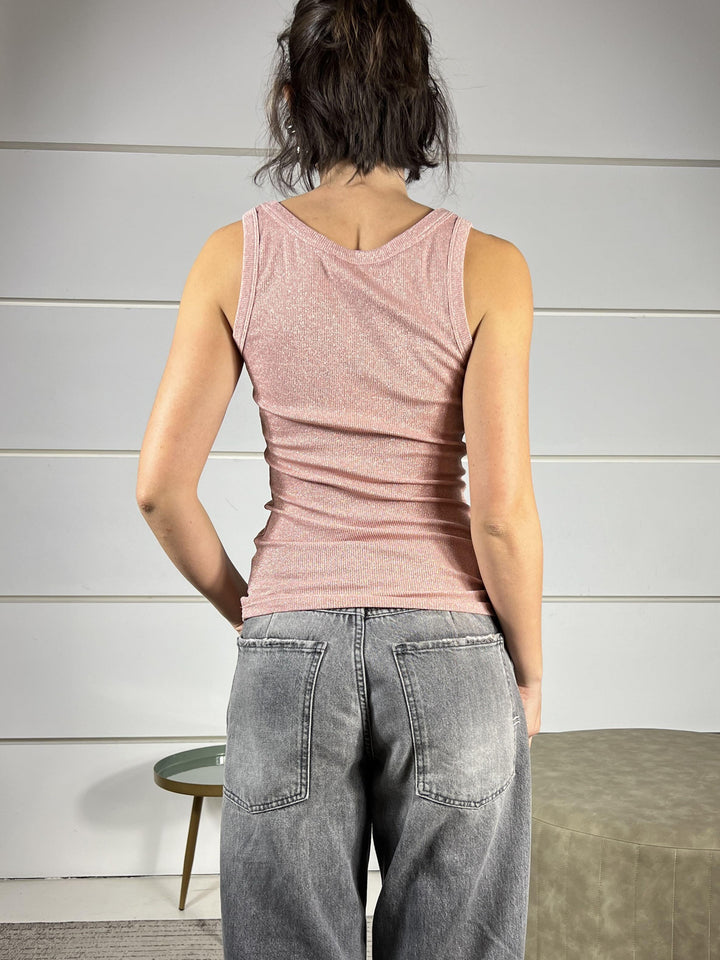 canotta a costine lurex rosa UF0055ROSA VICOLO