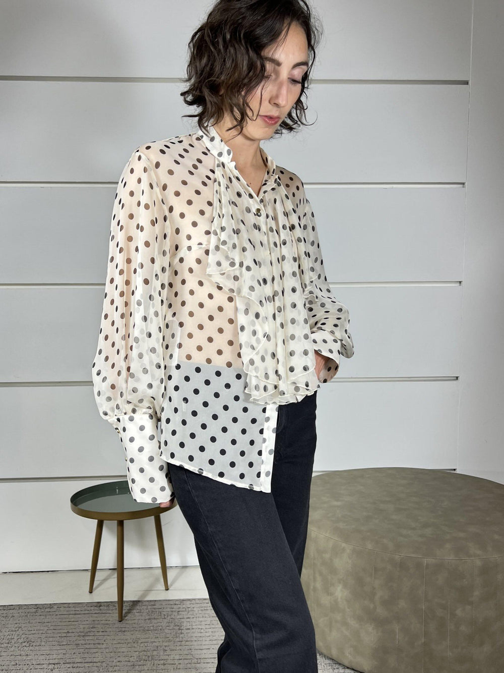 camicia con pois e rouches panna e enra CNE5KHD2143 IMPERIAL