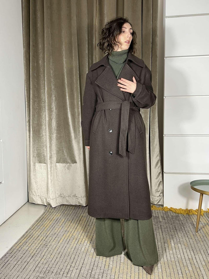 cappotto lungo con cinta in vita moro M01N0757MORO PHILIA LOFT