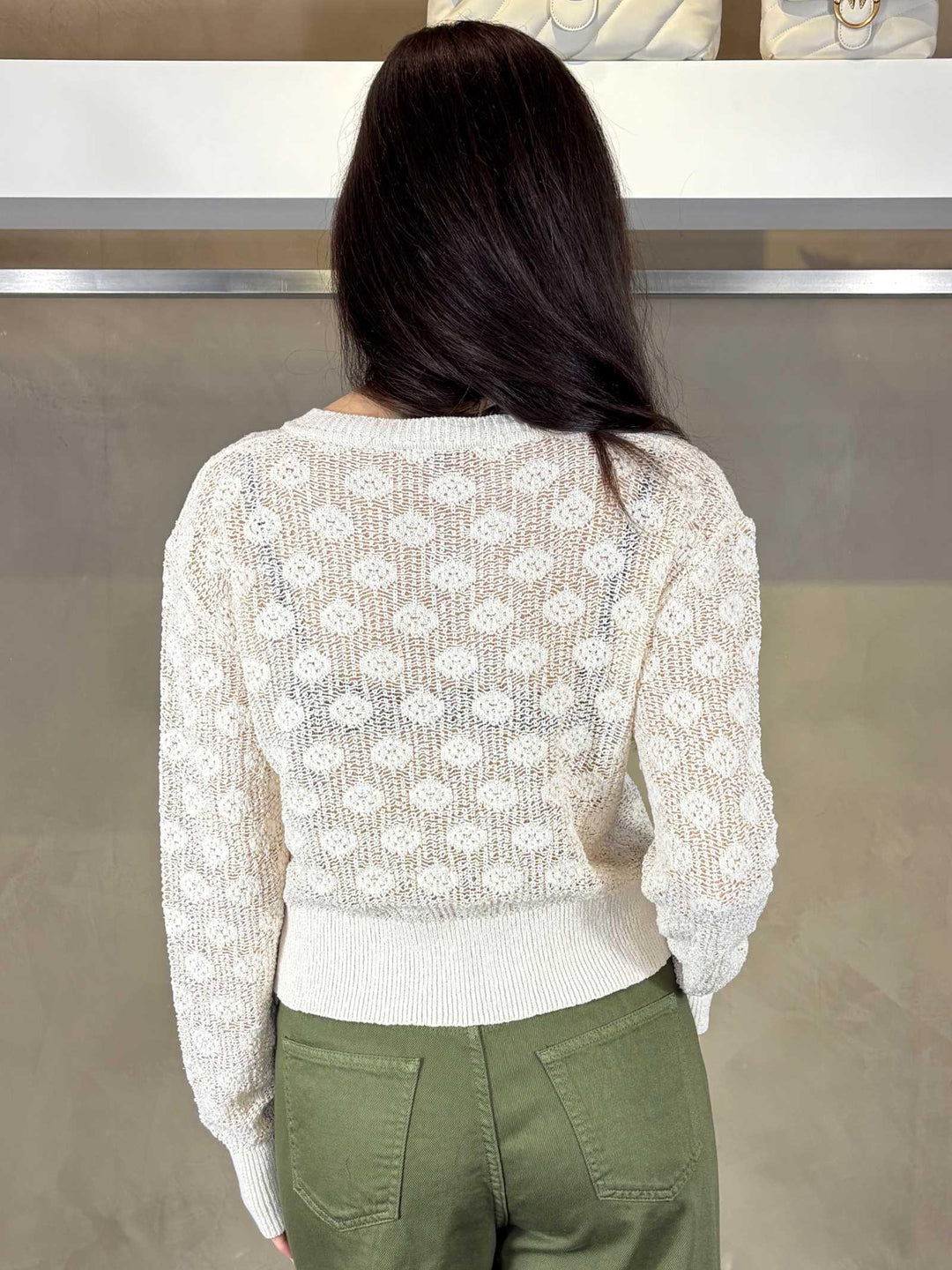 Cardigan traforato avorio con disegno M506CTMA148 MANILA GRACE