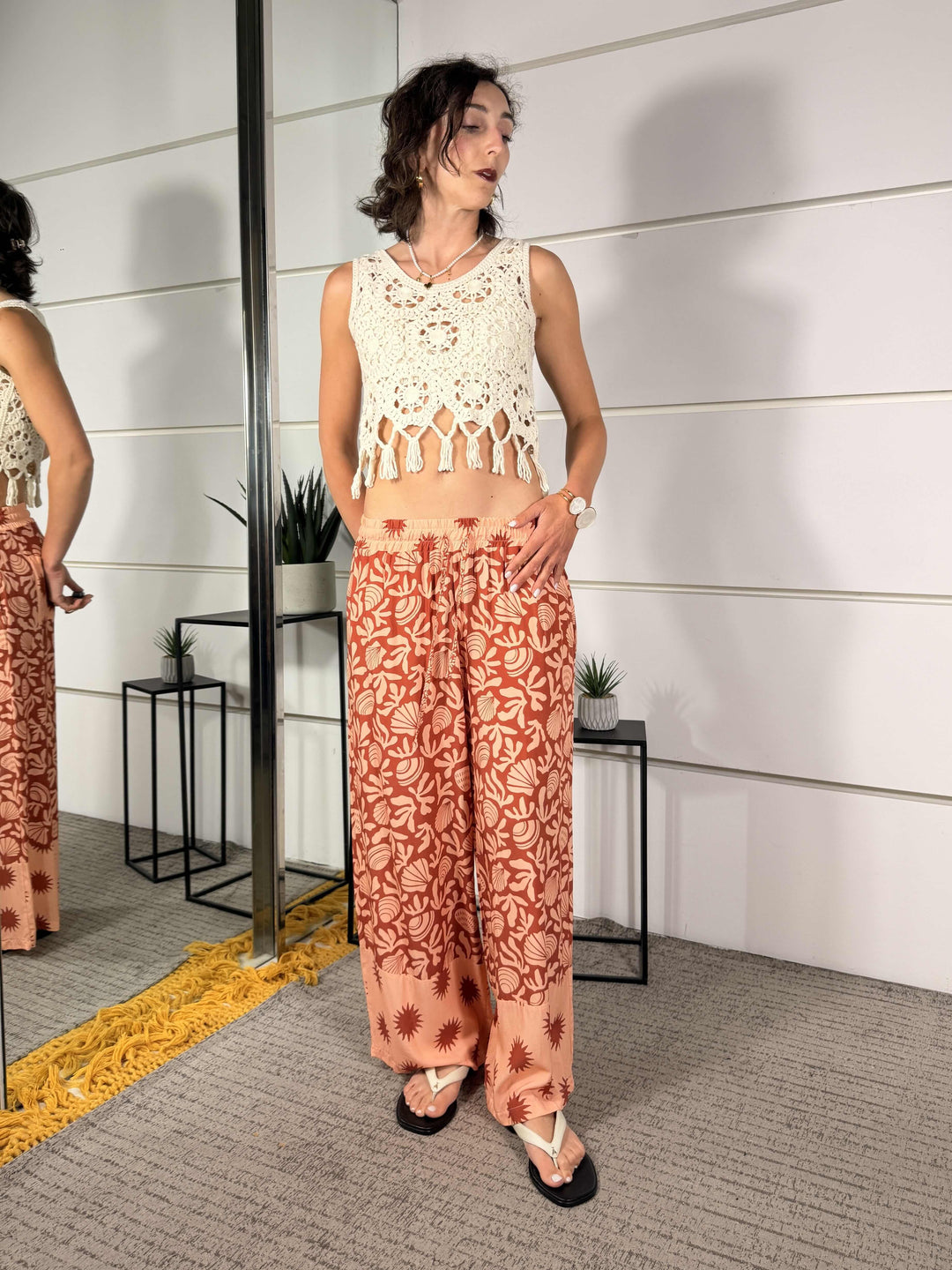 pantalone a fantasia a palazzo 26P11990SALMONE SPICY