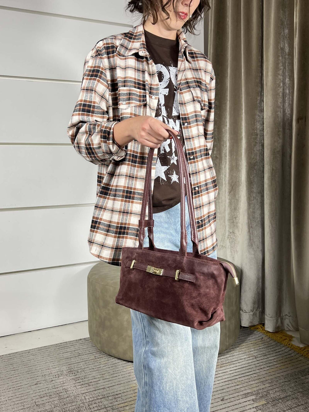 borsa modello baguette scamosciata vino BACILSUVINO SUSY MIX