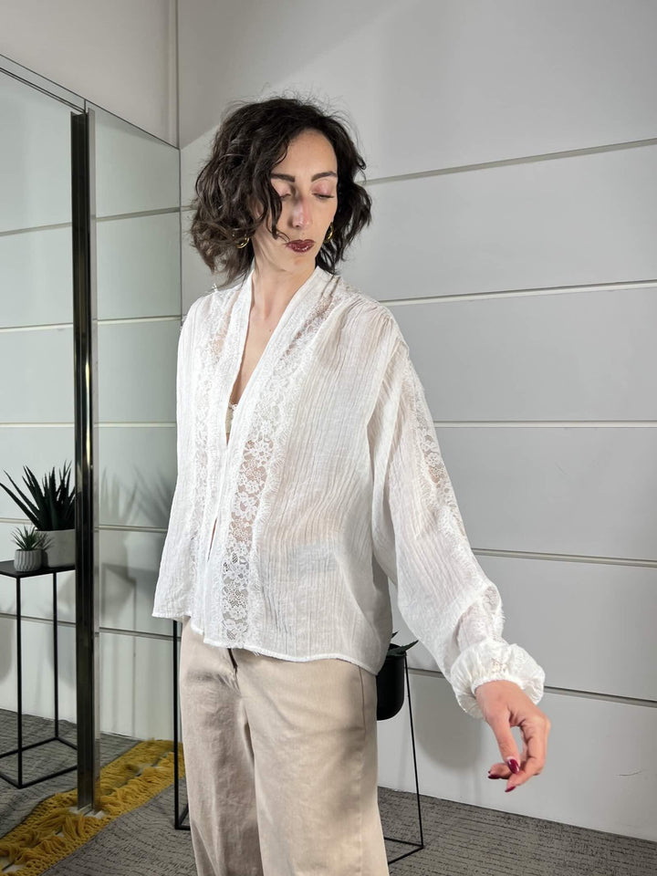 blusa scollo a v con inserti in pizzo riso R02Y0892RISO PHILIA LOFT