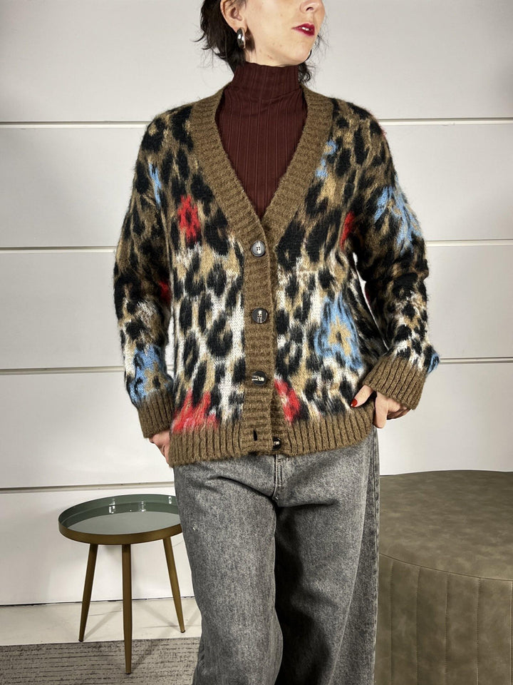 cardigan maculato scollo a v rosso D81250ROSSO TENSIONE IN