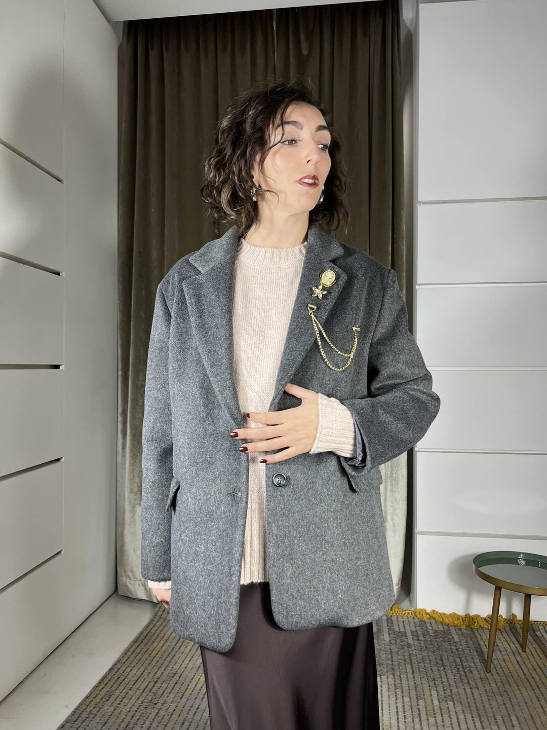 giacca cappotto over con spille rimovibili antracite TF2012ANTRACITE VICOLO