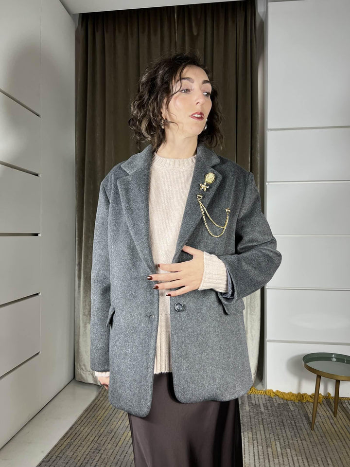 giacca cappotto over con spille rimovibili antracite TF2012ANTRACITE VICOLO